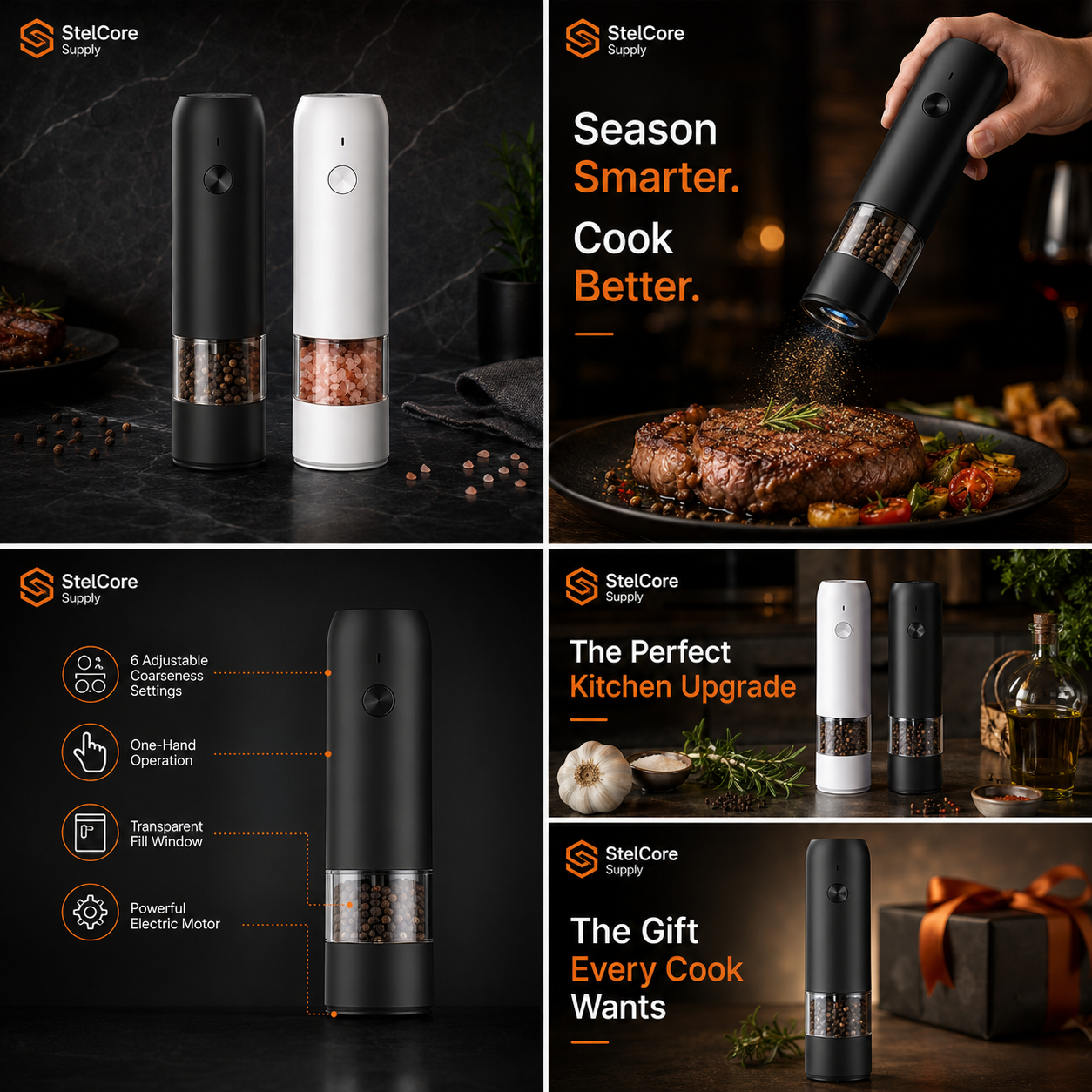 Electric Salt & Pepper Grinder — One-Hand Operation