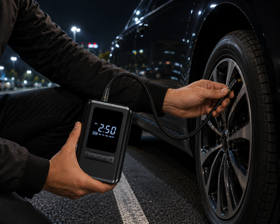 Portable Digital Tire Inflator with LED Display — Wireless Air Compressor for Cars, Bikes & Motorcycles