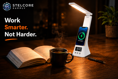 4-in-1 LED Smart Desk Lamp — Wireless Charger, Phone Stand & Clock