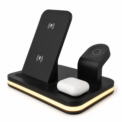 3-in-1 Wireless Charging Station for iPhone, Apple Watch & AirPods — LED Ambient Light & 15W Fast Charge