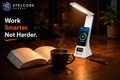 4-in-1 LED Smart Desk Lamp — Wireless Charger, Phone Stand & Clock
