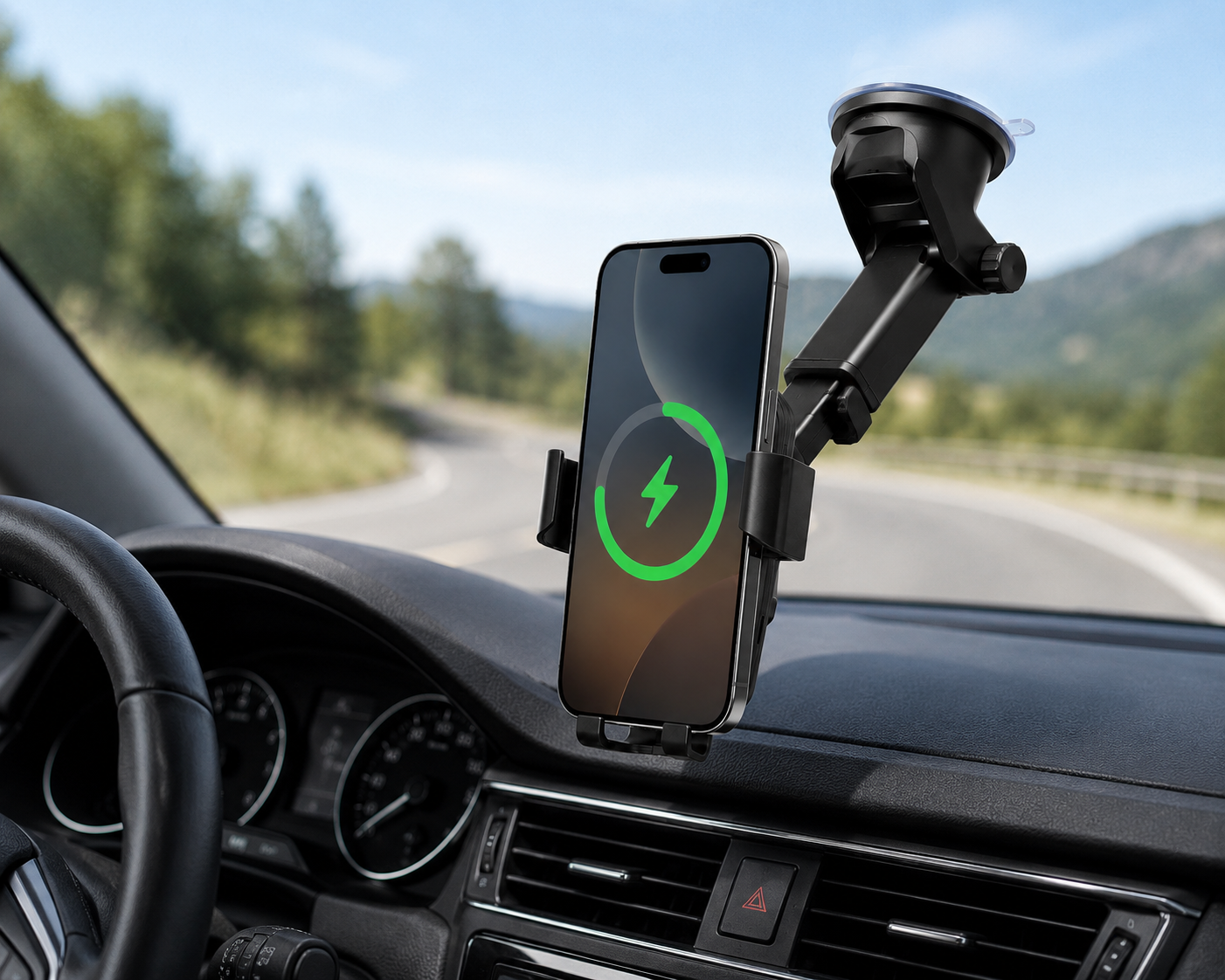 10W Qi Wireless Fast Charging Car Mount — Universal Dashboard & Windshield Holder
