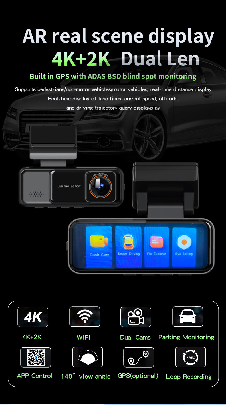 4K AI Dash Camera with ADAS — Lane Alert, Collision Warning, Night Vision